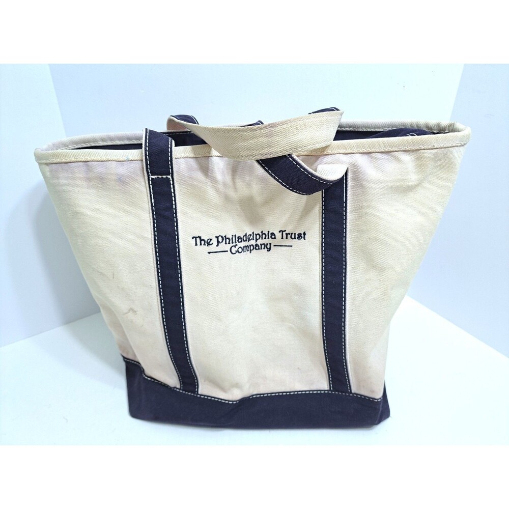 Vintage Lands End Canvas Boat Tote Beach Travel Bag Blue Large Philadelphia
